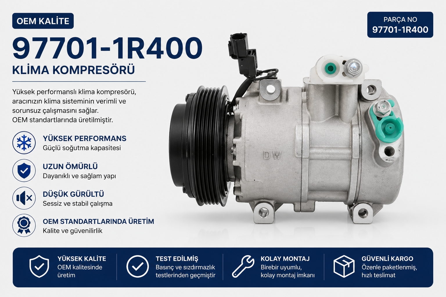 97701-1R400ZET-KAR- HYUNDA ACCENT BLUE KİA RİO BENZİNLİ 11-15 KLİMA KOMPRESÖRÜ