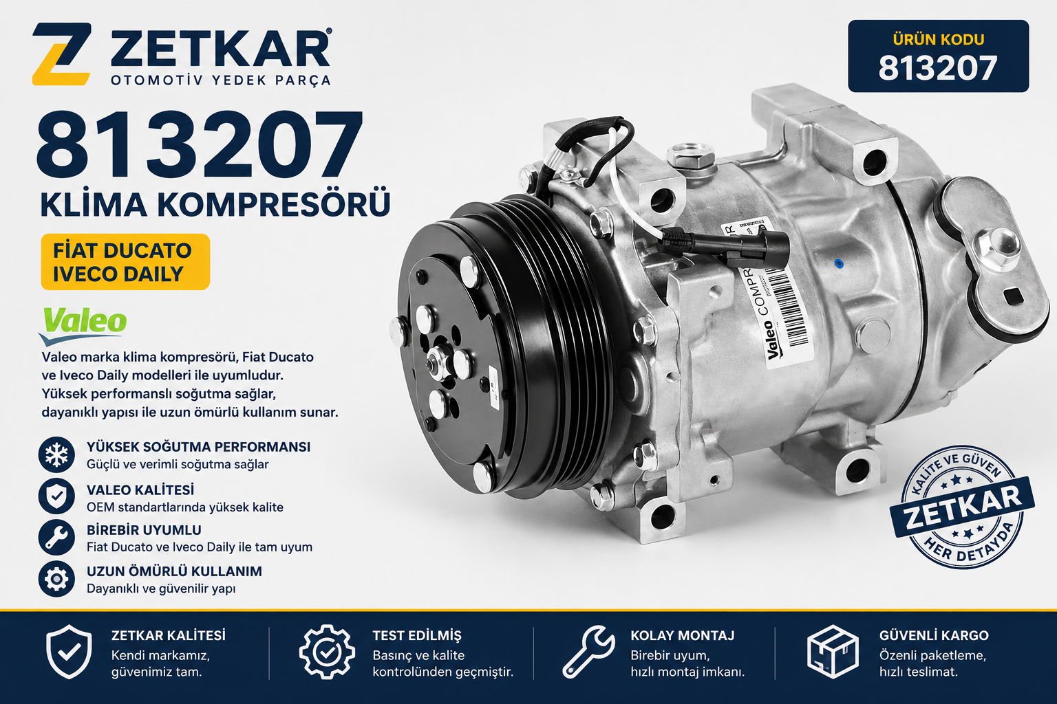 813207 FİAT DUCATO KARSAN JEST İVECO DAİLY KLİMA KOMPRESÖRÜ