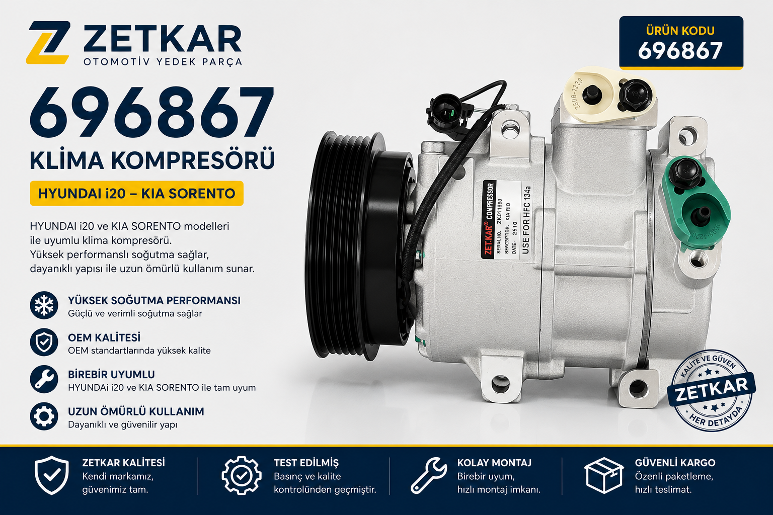 696867 HYUNDAİ ACSENT BLUE DİZEL KLİMA KOMPRESÖRÜ