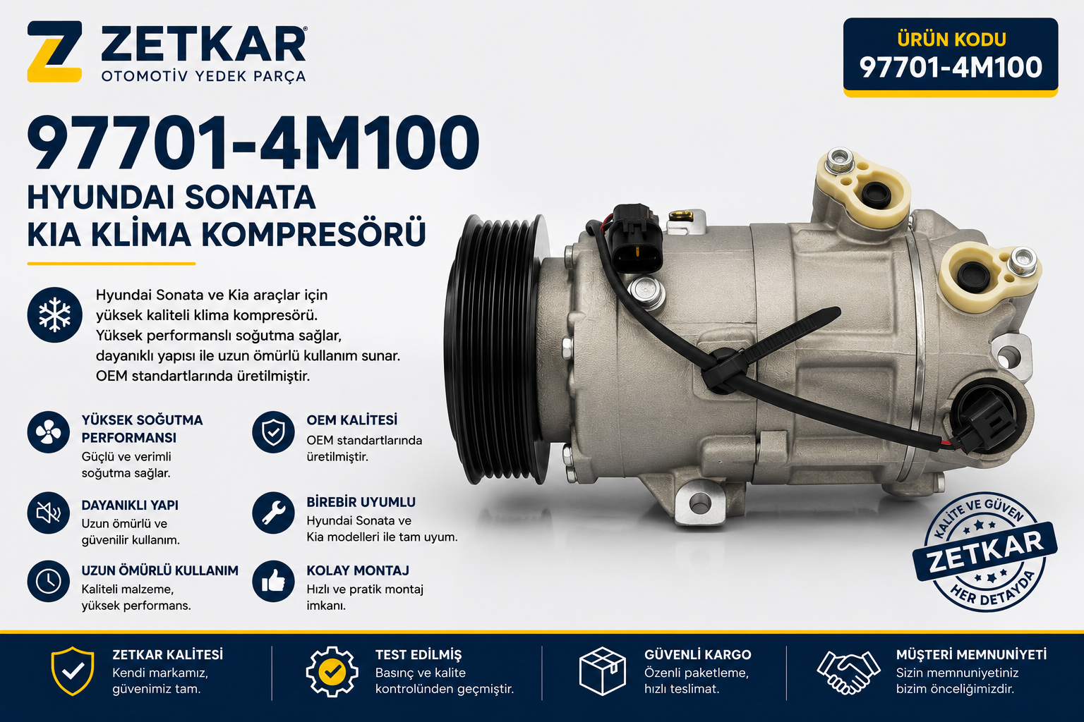 97701-4M100 HYUNDAİ SONATA / KİA SONATA KLİMA KOMPRESÖRÜ ( ZET-KAR )